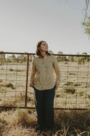 Desert Sand Lady Jane Embroidered Organic Linen Long Sleeve Shirt