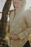 Desert Sand Lady Jane Embroidered Organic Linen Long Sleeve Shirt