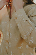 Desert Sand Lady Jane Embroidered Organic Linen Long Sleeve Shirt