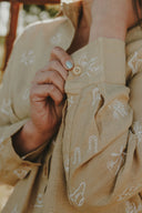 Desert Sand Lady Jane Embroidered Organic Linen Long Sleeve Shirt