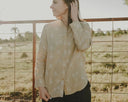 Desert Sand Lady Jane Embroidered Organic Linen Long Sleeve Shirt