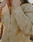 Desert Sand Lady Jane Embroidered Organic Linen Long Sleeve Shirt