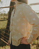 Desert Sand Lady Jane Embroidered Organic Linen Long Sleeve Shirt