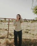 Desert Sand Lady Jane Embroidered Organic Linen Long Sleeve Shirt