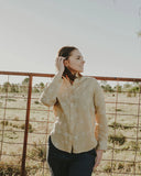 Desert Sand Lady Jane Embroidered Organic Linen Long Sleeve Shirt