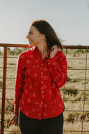 Lady Jane in Red Organic Embroidered Linen Shirt