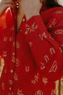 Lady Jane in Red Organic Embroidered Linen Shirt