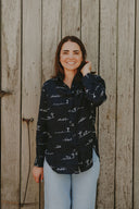 Rural Outback Navy Eclipse Embroidered Linen Shirt