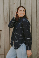 Rural Outback Navy Eclipse Embroidered Linen Shirt