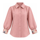 Blush Pink – She's Arrived - Linen Blouse - Bloom cuff, print cuff front