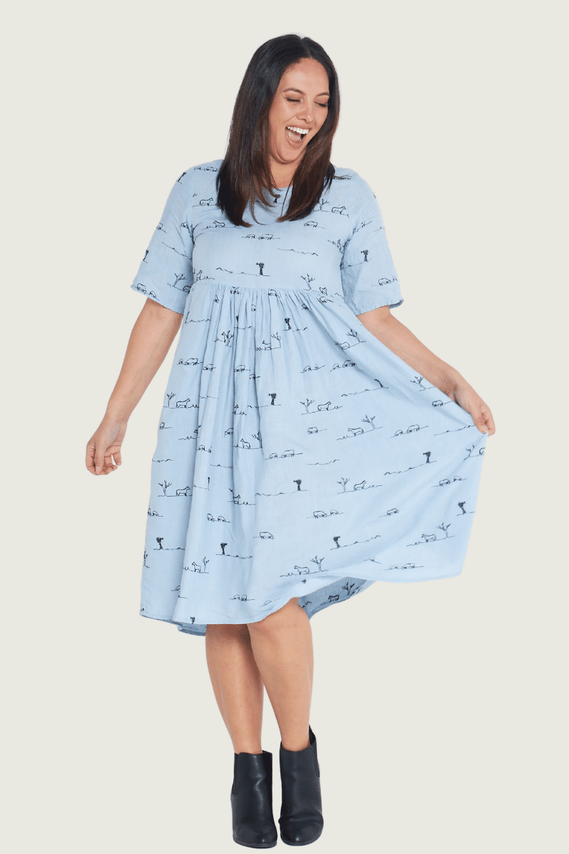 Sky Blue Short Sleeve Linen Dress | Outback Linen Co Sky Blue Short Sleeve Linen Dress | Outback Linen Co