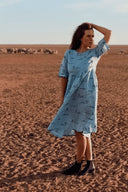 Rural Outback Sky Blue Organic Linen Short Sleeve Dress