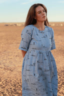 Rural Outback Sky Blue Organic Linen Short Sleeve Dress