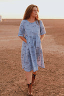 Rural Outback Sky Blue Organic Linen Short Sleeve Dress