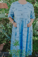 Rural Outback Sky Blue Organic Linen Short Sleeve Dress