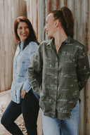 Rural Outback Spinifex Embroidered Organic Linen Long Sleeve Shirt