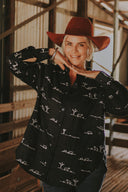 Rural Outback Eclipse Navy Embroidered Organic Long Sleeve Linen Shirt