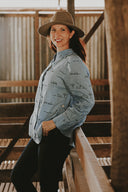 Rural Outback Sky Blue Embroidered Organic Long Sleeve Linen Shirt