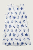 Bird Song Blue and White Organic Linen Shift Dress