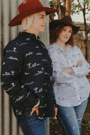 Rural Outback Eclipse Navy Embroidered Organic Long Sleeve Linen Shirt