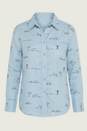 Rural Outback Sky Blue Embroidered Organic Long Sleeve Linen Shirt