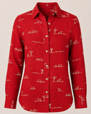 Red Rural Outback Embroidered Linen Long Sleeve Shirt