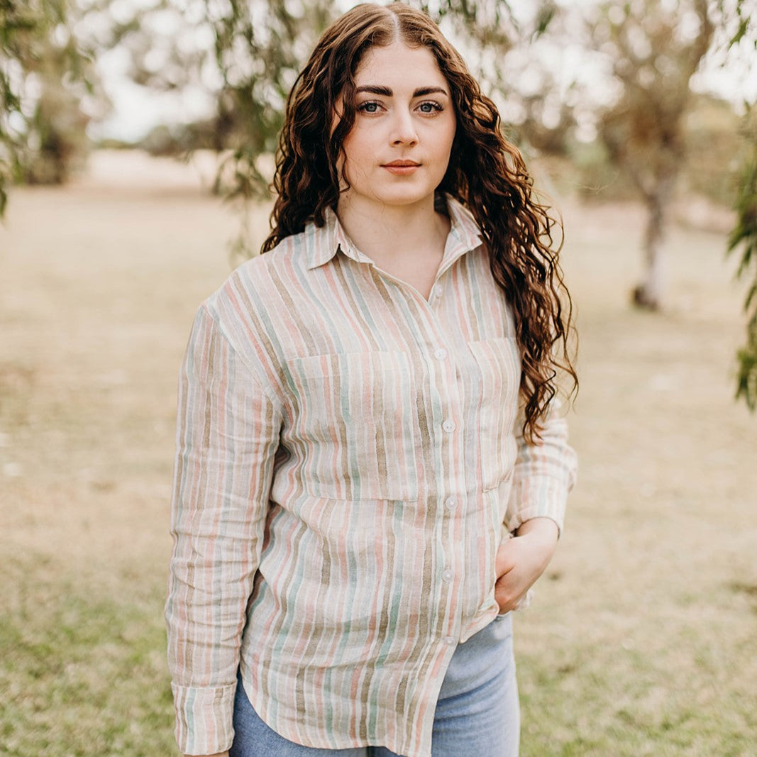 Harlowe Printed Organic Linen Shirt - Outback Linen Co