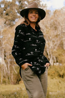 Rural Outback Black Embroidered Linen Shirt