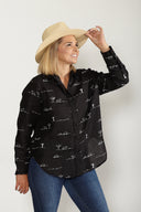 Rural Outback Black Embroidered Linen Shirt