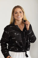 Rural Outback Black Embroidered Linen Shirt