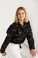 Rural Outback Black Embroidered Linen Shirt
