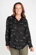 Rural Outback Black Embroidered Linen Shirt