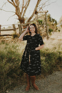 Rural Outback Black Embroidered Short Sleeve Dress