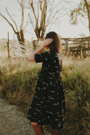 Rural Outback Black Embroidered Short Sleeve Dress