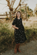Rural Outback Black Embroidered Short Sleeve Dress