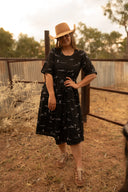 Rural Outback Black Embroidered Short Sleeve Dress