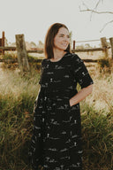 Rural Outback Black Embroidered Short Sleeve Dress
