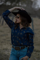 Dark Denim Lady Jane Embroidered Long Sleeve Shirt