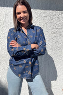 Dark Denim Lady Jane Embroidered Long Sleeve Shirt