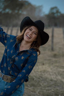 Dark Denim Lady Jane Embroidered Long Sleeve Shirt