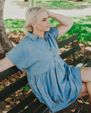 Lady Jane Denim Sky Blue Embroidered Dress