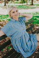 Lady Jane Denim Sky Blue Embroidered Dress