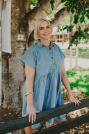 Lady Jane Denim Sky Blue Embroidered Dress