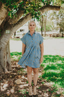 Lady Jane Denim Sky Blue Embroidered Dress