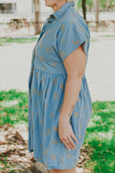 Lady Jane Denim Sky Blue Embroidered Dress