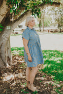 Lady Jane Denim Sky Blue Embroidered Dress