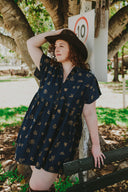 Lady Jane Dark Denim Embroidered Dress