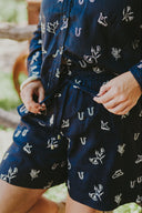 Lady Jane Outback Eclipse Navy Embroidered Linen Shorts