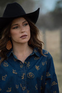 Dark Denim Lady Jane Embroidered Long Sleeve Shirt