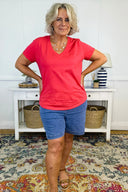 Organic Cotton V-Neck T-Shirt in Desert Rose